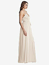 Side View Thumbnail - Oat Chiffon Maxi Wrap Dress with Sash - Cora