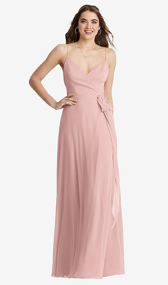 Front View - Rose - PANTONE Rose Quartz Chiffon Maxi Wrap Dress with Sash - Cora