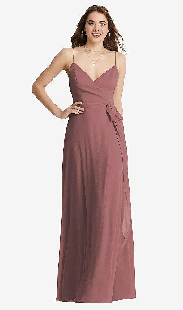 Front View - Rosewood Chiffon Maxi Wrap Dress with Sash - Cora