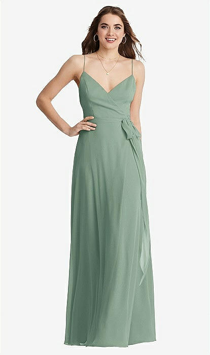 Chiffon Maxi Wrap Bridesmaid Dress With Sash - Cora In Seagrass | The Dessy  Group