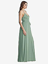 Side View Thumbnail - Seagrass Chiffon Maxi Wrap Dress with Sash - Cora