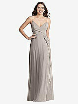 Front View Thumbnail - Taupe Chiffon Maxi Wrap Dress with Sash - Cora