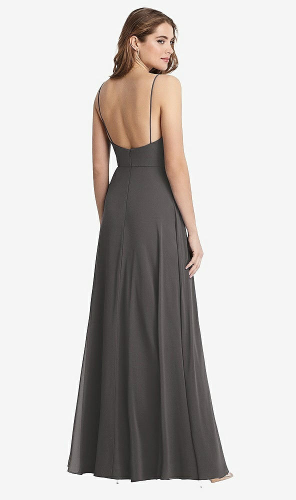 Back View - Caviar Gray Square Neck Chiffon Maxi Dress with Front Slit - Elliott