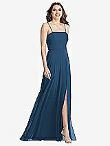 Front View Thumbnail - Dusk Blue Square Neck Chiffon Maxi Dress with Front Slit - Elliott