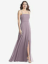 Front View Thumbnail - Lilac Dusk Square Neck Chiffon Maxi Dress with Front Slit - Elliott