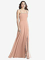 Front View Thumbnail - Pale Peach Square Neck Chiffon Maxi Dress with Front Slit - Elliott