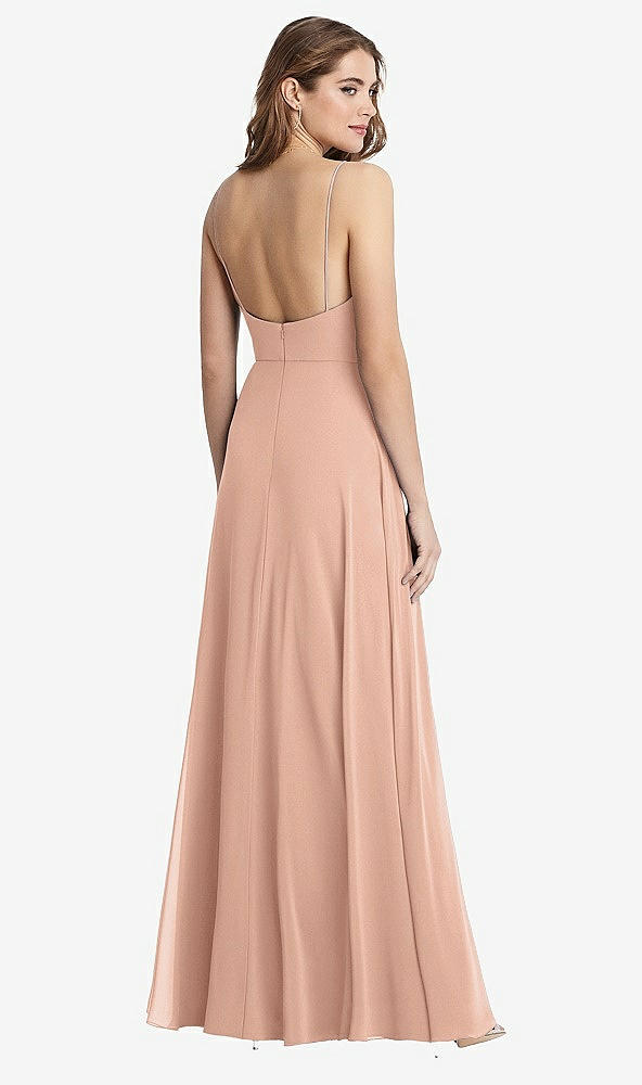 Back View - Pale Peach Square Neck Chiffon Maxi Dress with Front Slit - Elliott