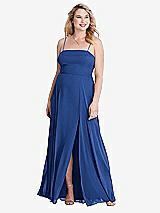 Alt View 1 Thumbnail - Classic Blue Square Neck Chiffon Maxi Dress with Front Slit - Elliott