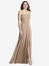 Front View Thumbnail - Topaz Square Neck Chiffon Maxi Dress with Front Slit - Elliott