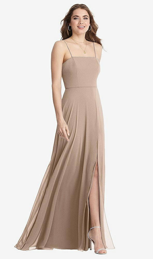 Front View - Topaz Square Neck Chiffon Maxi Dress with Front Slit - Elliott