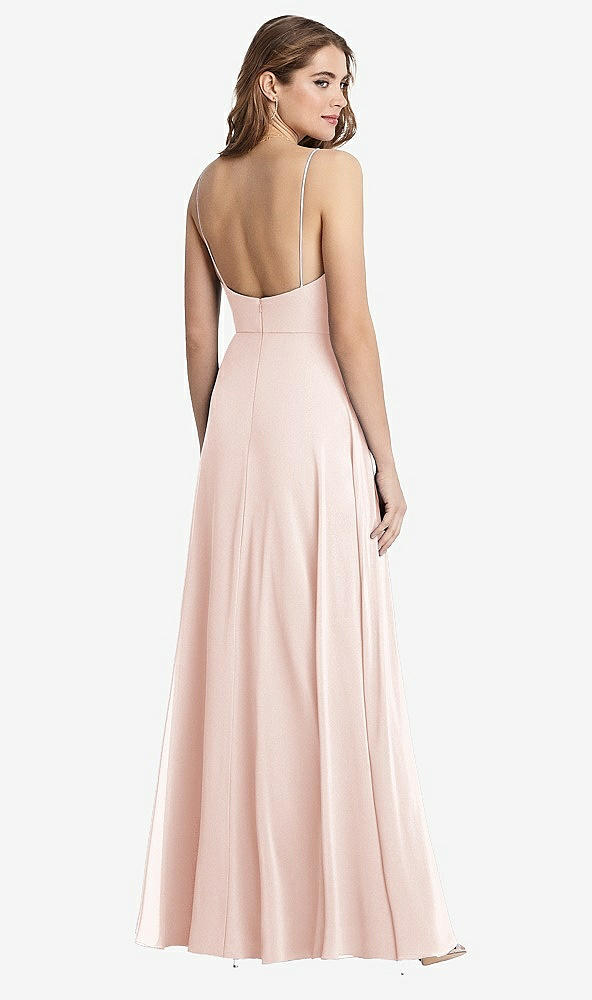 Back View - Blush Square Neck Chiffon Maxi Dress with Front Slit - Elliott