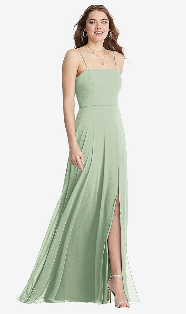 Front View - Celadon Square Neck Chiffon Maxi Dress with Front Slit - Elliott