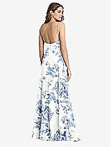 Rear View Thumbnail - Cottage Rose Dusk Blue Square Neck Chiffon Maxi Dress with Front Slit - Elliott