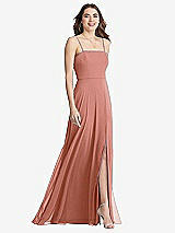 Front View Thumbnail - Desert Rose Square Neck Chiffon Maxi Dress with Front Slit - Elliott