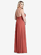 Alt View 2 Thumbnail - Coral Pink Square Neck Chiffon Maxi Dress with Front Slit - Elliott