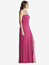 Side View Thumbnail - Tea Rose Square Neck Chiffon Maxi Dress with Front Slit - Elliott