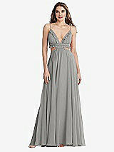 Front View Thumbnail - Chelsea Gray Ruffled Chiffon Cutout Maxi Dress - Jessie