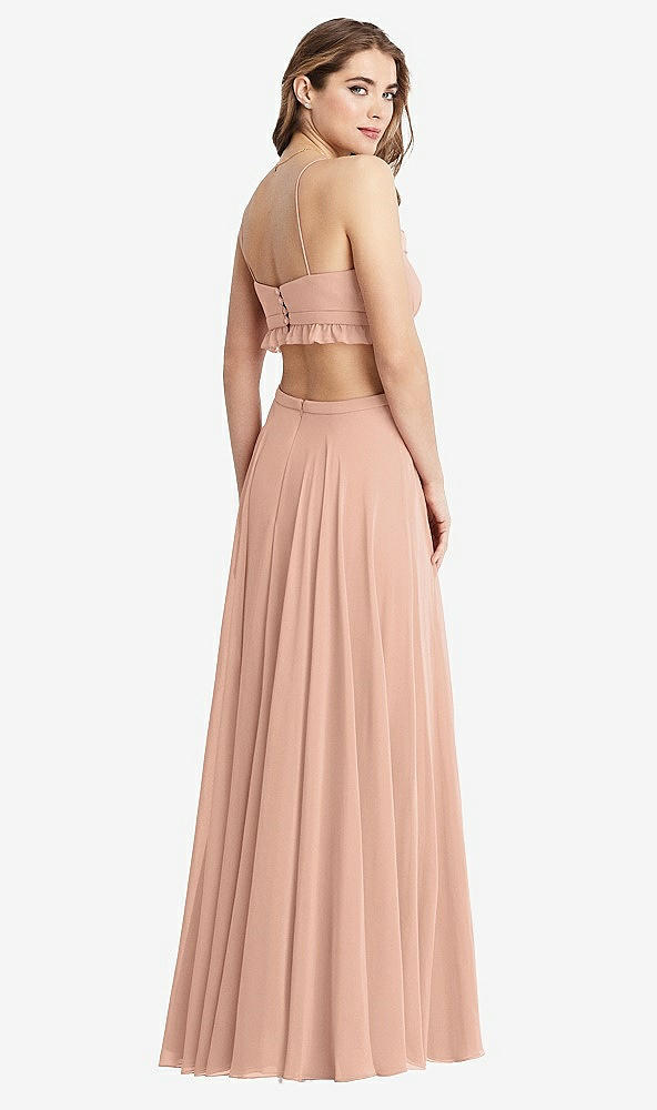 Back View - Pale Peach Ruffled Chiffon Cutout Maxi Dress - Jessie