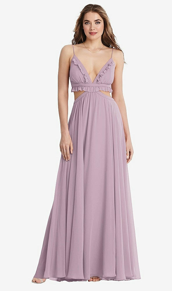 Front View - Suede Rose Ruffled Chiffon Cutout Maxi Dress - Jessie