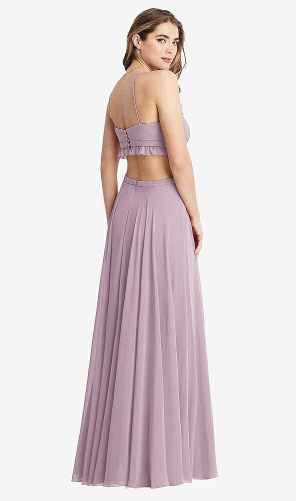 Back View - Suede Rose Ruffled Chiffon Cutout Maxi Dress - Jessie