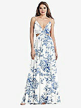 Front View Thumbnail - Cottage Rose Dusk Blue Ruffled Chiffon Cutout Maxi Dress - Jessie