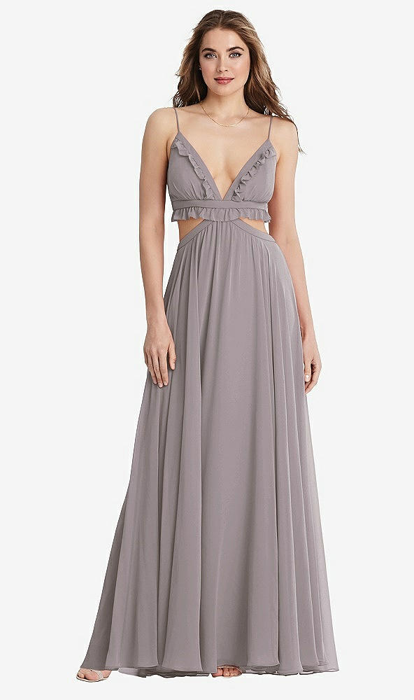 Front View - Cashmere Gray Ruffled Chiffon Cutout Maxi Dress - Jessie