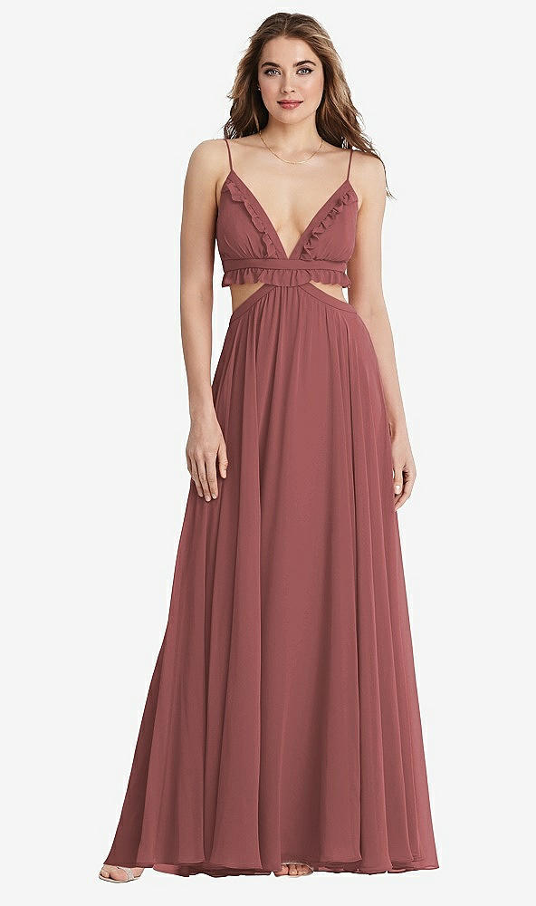 Front View - English Rose Ruffled Chiffon Cutout Maxi Dress - Jessie