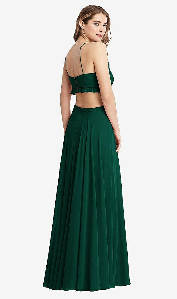 Back View - Hunter Green Ruffled Chiffon Cutout Maxi Dress - Jessie