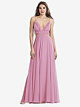 Front View Thumbnail - Powder Pink Ruffled Chiffon Cutout Maxi Dress - Jessie