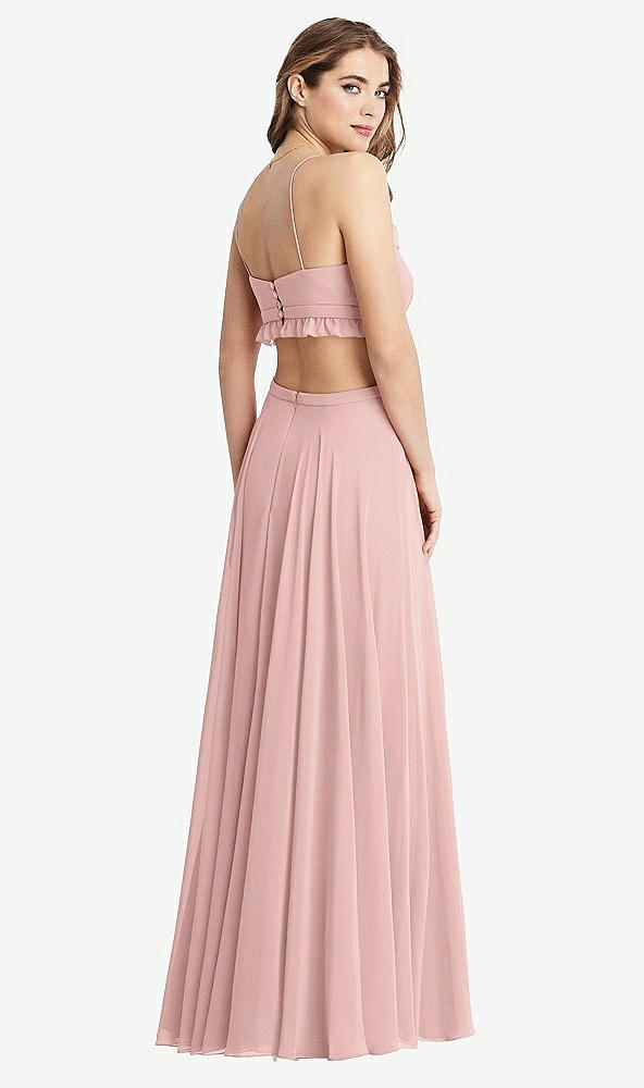 Back View - Rose - PANTONE Rose Quartz Ruffled Chiffon Cutout Maxi Dress - Jessie