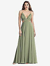 Front View Thumbnail - Sage Ruffled Chiffon Cutout Maxi Dress - Jessie