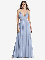 Front View Thumbnail - Sky Blue Ruffled Chiffon Cutout Maxi Dress - Jessie