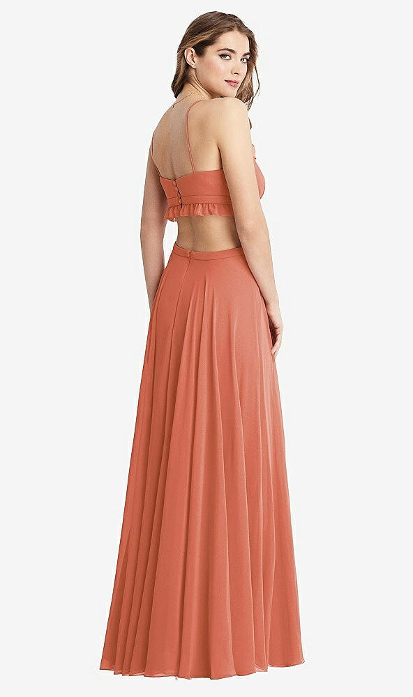 Back View - Terracotta Copper Ruffled Chiffon Cutout Maxi Dress - Jessie