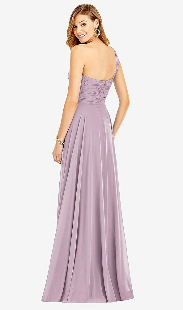 Back View - Suede Rose One-Shoulder Draped Chiffon Maxi Dress - Dani