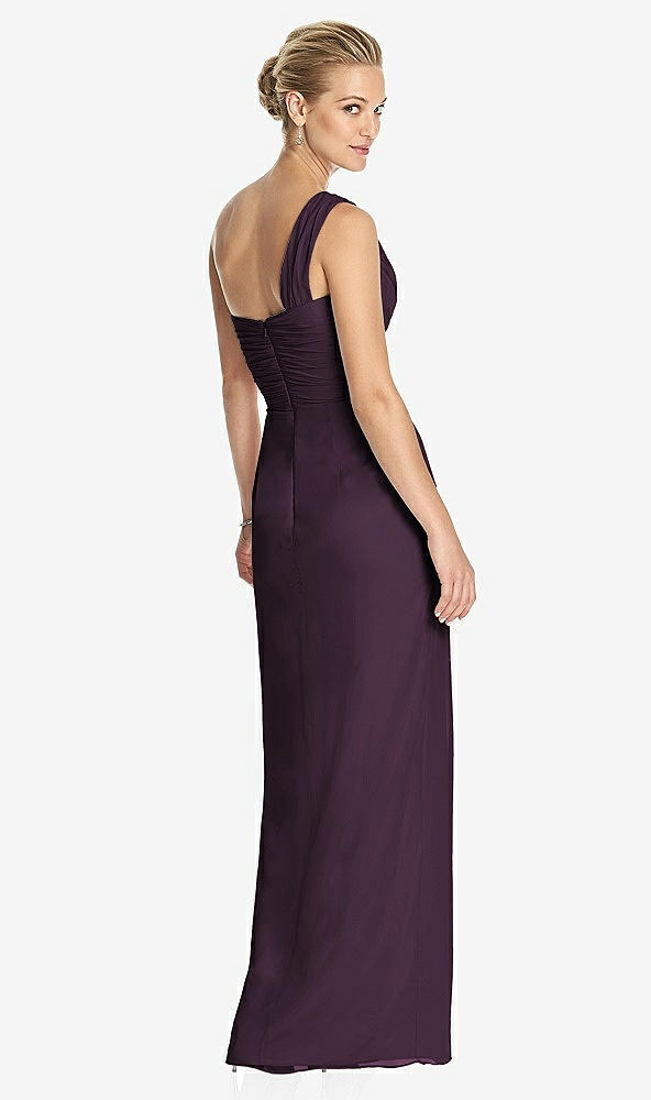 Back View - Aubergine One-Shoulder Draped Maxi Dress with Front Slit - Aeryn