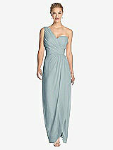 Front View Thumbnail - Morning Sky One-Shoulder Draped Maxi Dress with Front Slit - Aeryn