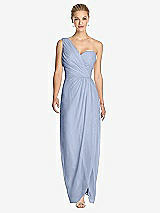 Front View Thumbnail - Sky Blue One-Shoulder Draped Maxi Dress with Front Slit - Aeryn