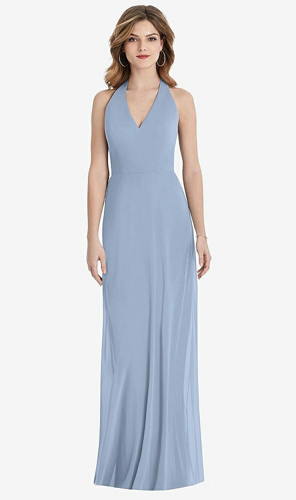 Back View - Cloudy V-Neck Halter Chiffon Maxi Dress - Taryn