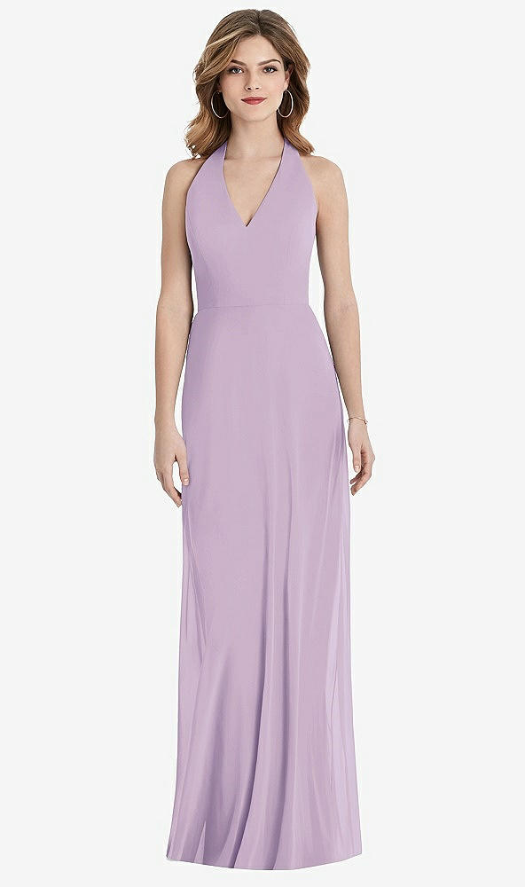 Back View - Pale Purple V-Neck Halter Chiffon Maxi Dress - Taryn