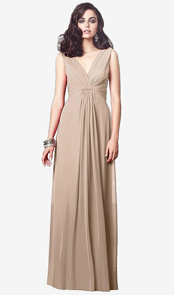 Front View - Topaz Draped V-Neck Shirred Chiffon Maxi Dress