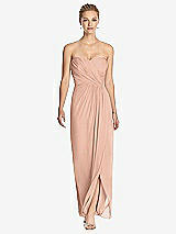 Front View Thumbnail - Pale Peach Strapless Draped Chiffon Maxi Dress - Lila