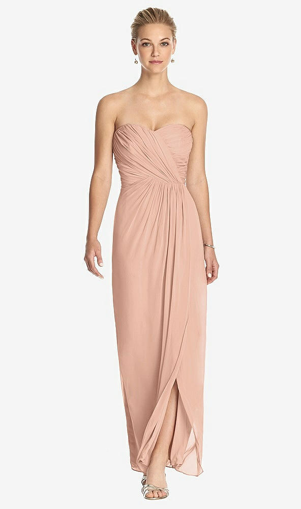 Front View - Pale Peach Strapless Draped Chiffon Maxi Dress - Lila