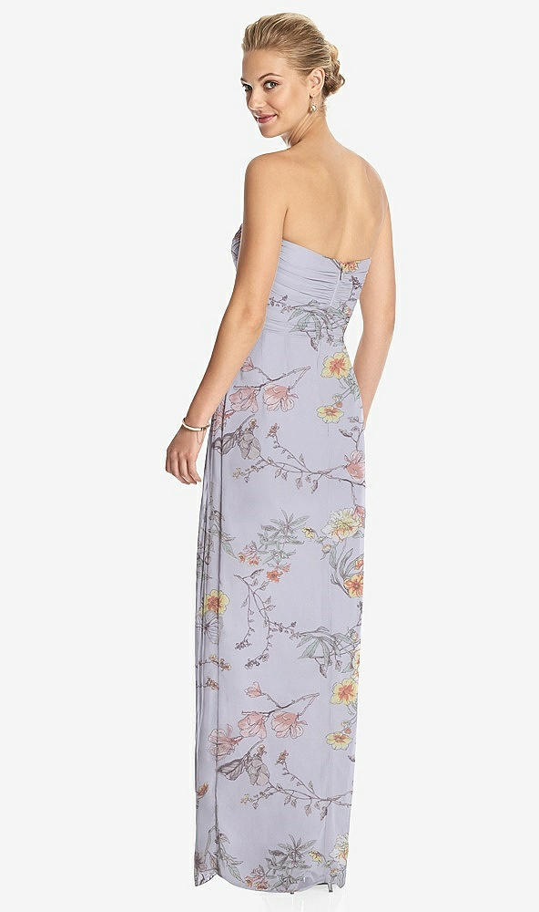 Back View - Butterfly Botanica Silver Dove Strapless Draped Chiffon Maxi Dress - Lila