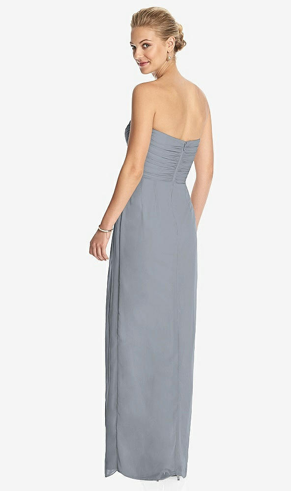 Back View - Platinum Strapless Draped Chiffon Maxi Dress - Lila