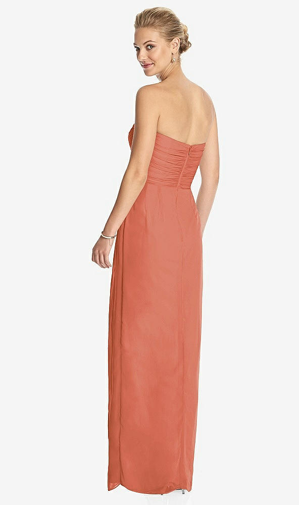 Back View - Terracotta Copper Strapless Draped Chiffon Maxi Dress - Lila