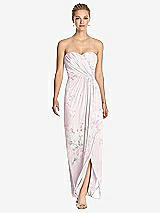 Front View Thumbnail - Watercolor Print Strapless Draped Chiffon Maxi Dress - Lila