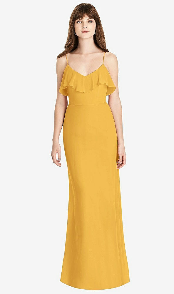 Front View - NYC Yellow Ruffle-Trimmed Backless Maxi Dress