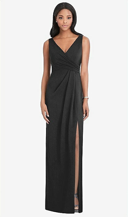 Draped Wrap Maxi Bridesmaid Dress With Front Slit - Sena In Black | The  Dessy Group