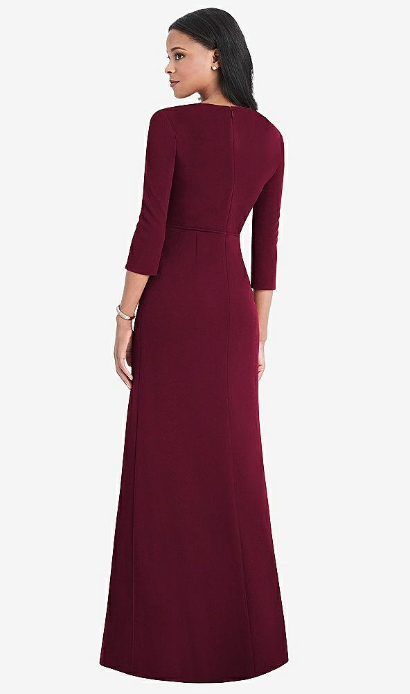 Back View - Cabernet 3/4 Sleeve V-Back Draped Wrap Maxi Dress - Yara