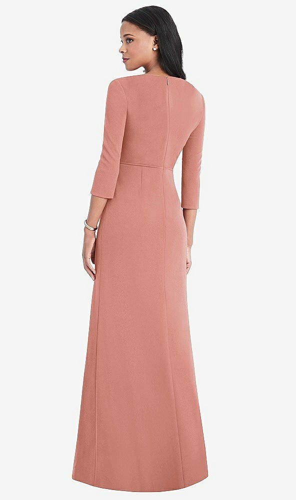 Back View - Desert Rose 3/4 Sleeve V-Back Draped Wrap Maxi Dress - Yara